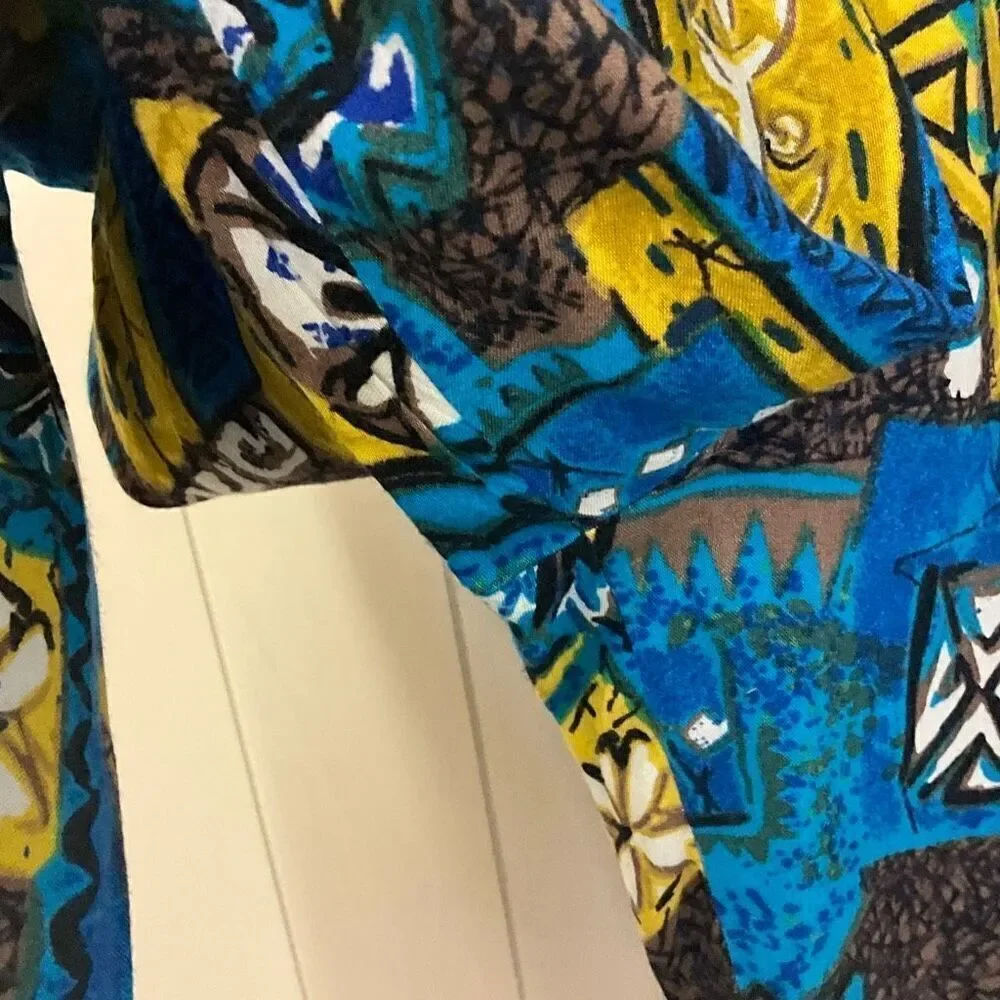Happy Legs Womens Small Elastic Waist Pants Blue Abstract Print Hippie Pockets - Picture 4 of 8